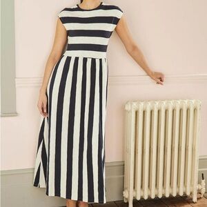 Boden Easy T-Shirt Midi Dress in Navy & White Stripe 20/22 US